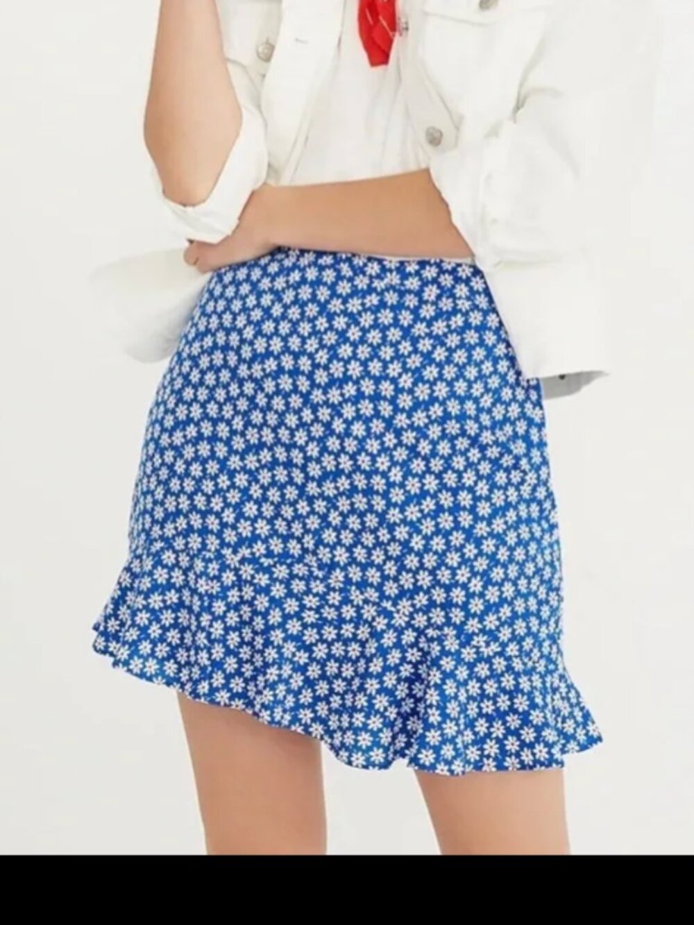Madewell Silk Floral Mini Skirt Blue Daisy Print Ruffle Hem Size 2